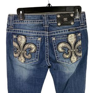 New Miss Me Jeans Womens Size 26 Skinny Medium Denim Sequin Fleur De Lis Pockets